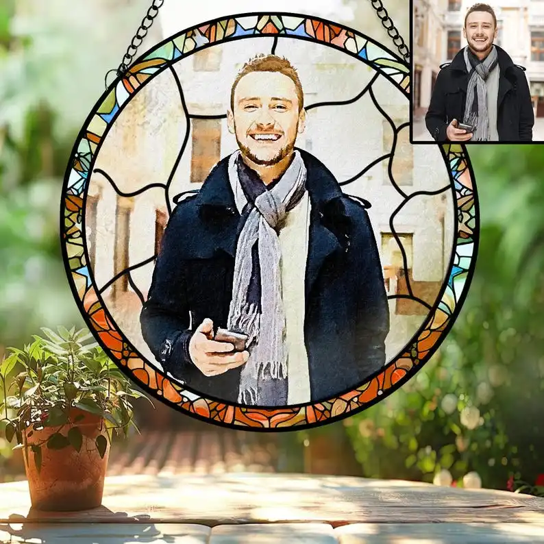 Potrait Ornament,Potrait From Photo,Photo Suncatcher Staine Glass,Stain Glass Gift,Unique Personalized Gift