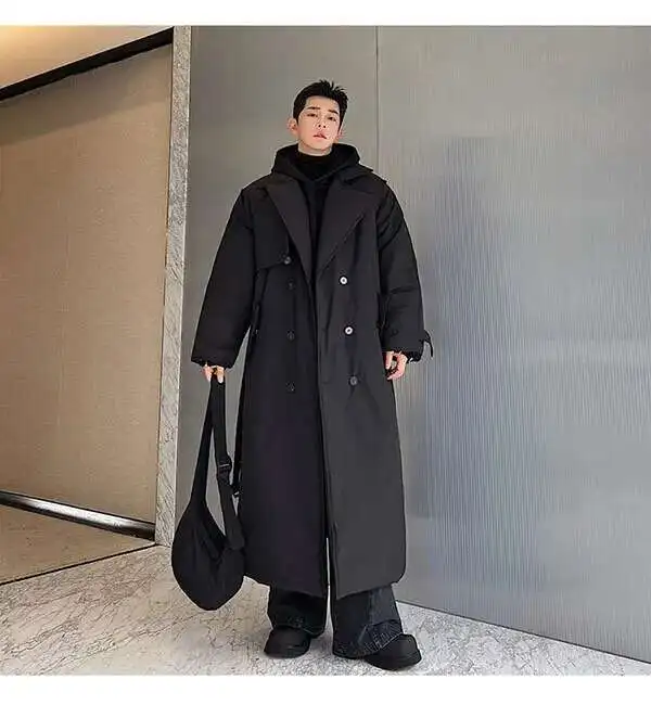 PFHQ Winter Oversize Silhouette Thickened Double Breasted Long Cotton Coat Solid Color Male Tops Solid Color Casual 21Z7505