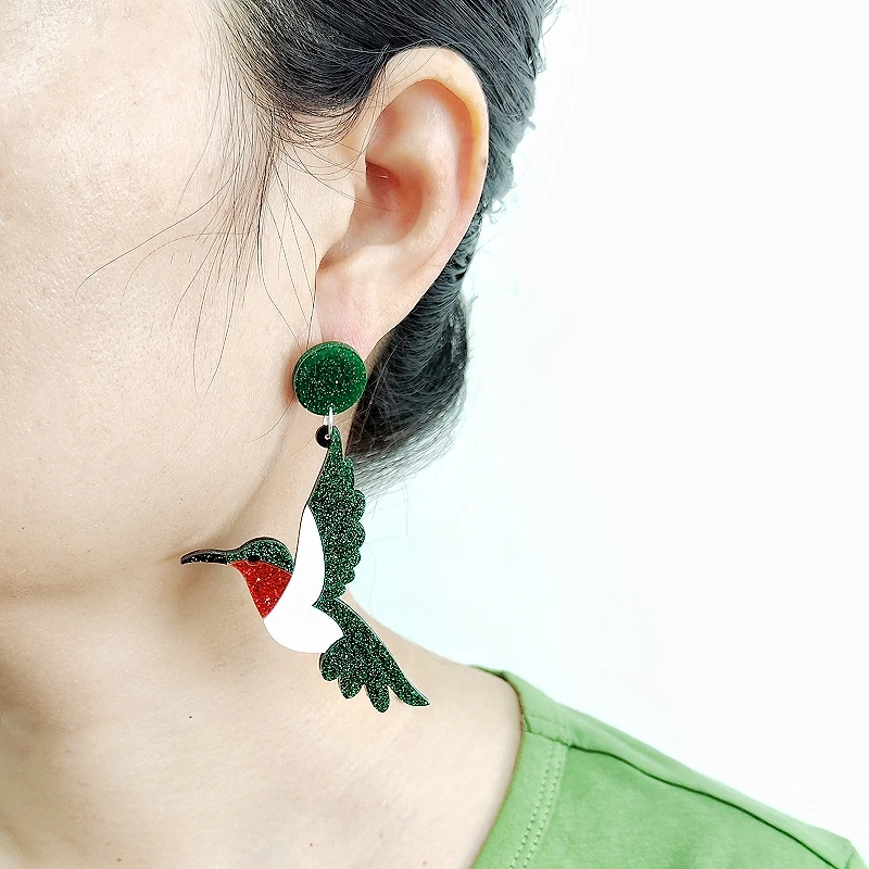 KUGUYS Damen-Ohrringe im Vintage-Stil mit Vögeln, Spiegelglitzer, Acryl, Retro-Schmuck, Modeaccessoires – Detail 9