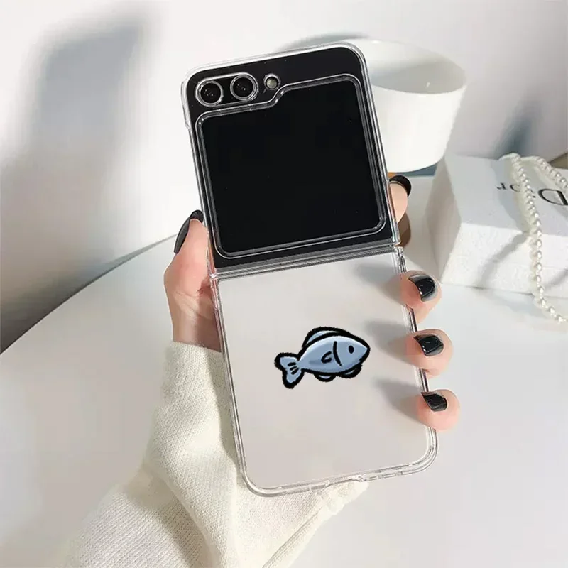 Cartoon Cat Fish Couple Phone Case - Folding Hard Cover