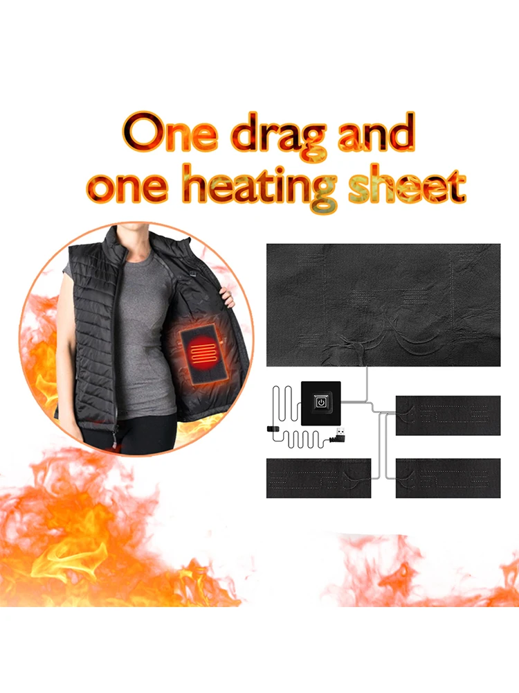 Temperature Control Pad 3 Gear Adjustable Cloth Jacket Heater Pads 5V Heating Warmer Pad DIY Heat Clothing for Camping Hiking