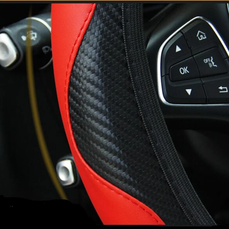 Carbon Fiber PU Leather Steering Wheel Cover for Hyundai I10 Peugeot 2008 Dacia Sandero Stepway Car accessories steering wheel cover