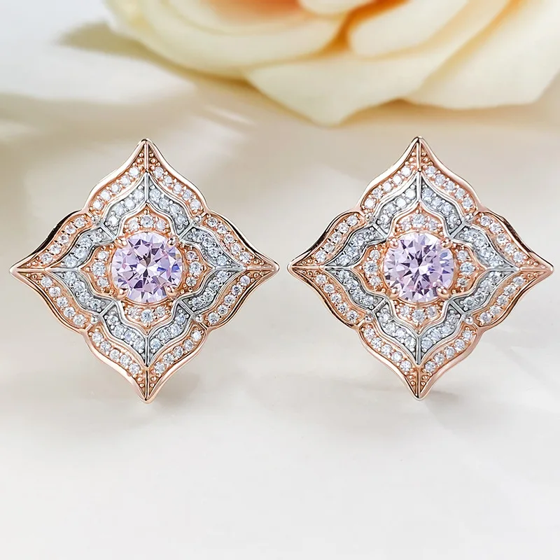 

2023 New S925 Sterling Silver Pink Diamonds European and American Retro Earrings Women's Fashion Versatile