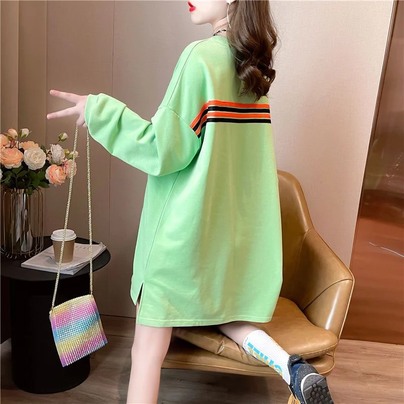 2022 Spring Autumn Korean Fashion Letter Print Oversized Streetwear Cotton Female Sweatshirt Kawaii Pocket Loose Tunic Top Women