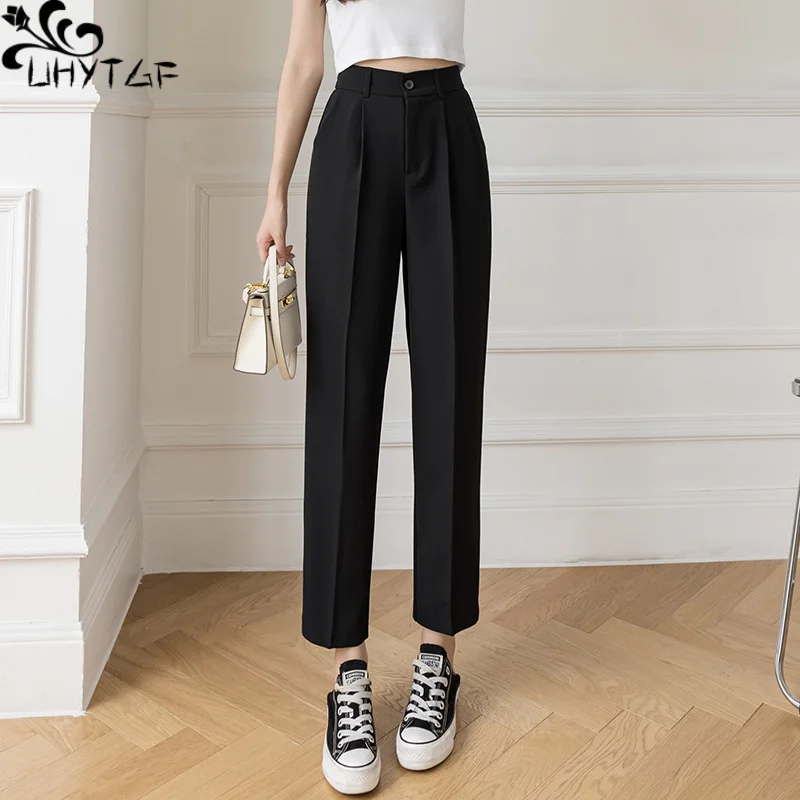 

UHYTGF Suit Pants For Women's Spring Summer New Straight Leg Loose High Waist Casual Smoke Pipe Pants Female Nine-Point Trousers