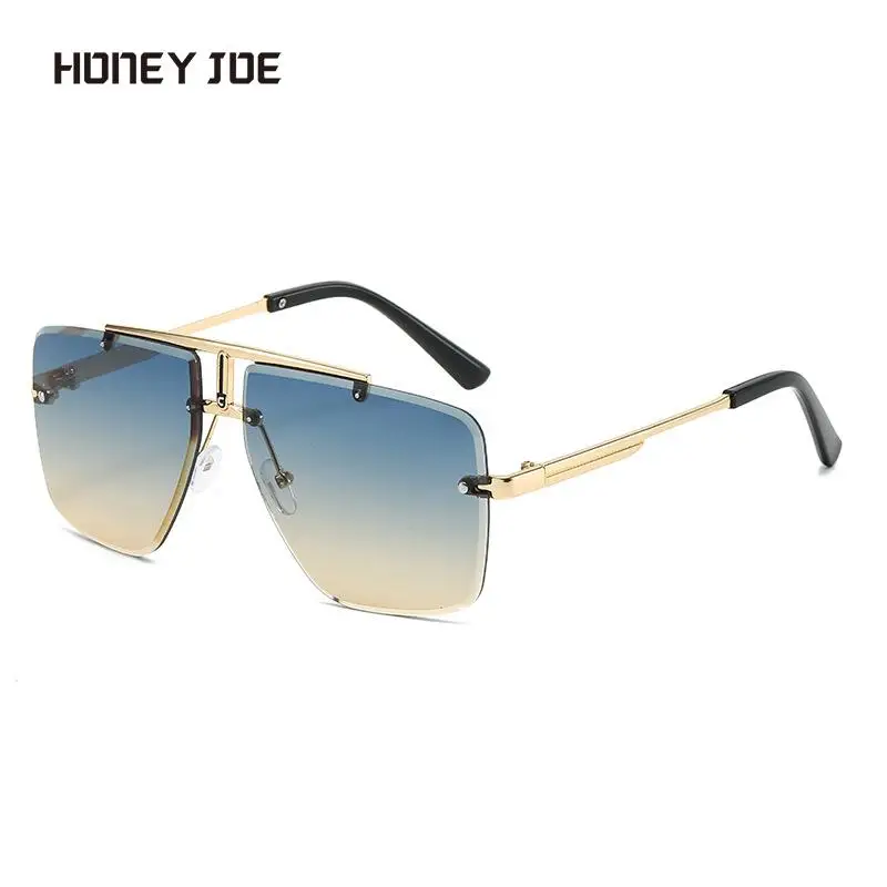 

Trendy Vintage Square Rimless Double Beam Sunglasses For Men Women Retro Punk Fashion Sun Glasses Pilot Beach Outdoor Irregular