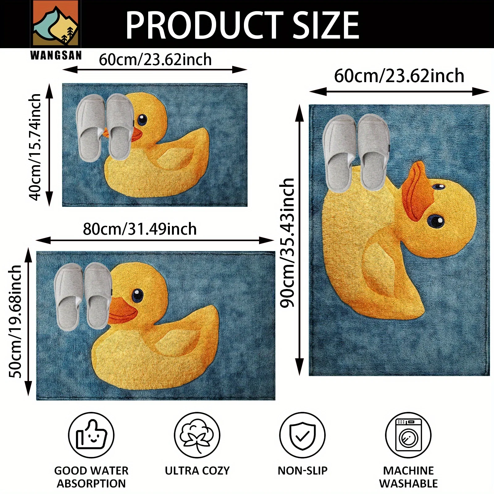 VIKAMA Gelber Ententeppich, Fußmatte, Willkommensmatte, Outdoor-Teppich, Küchenteppich, Badezimmermatte, Teppich für Schlafzimmer, Teppich für Wohnzimmer zu Hause – Detail 9