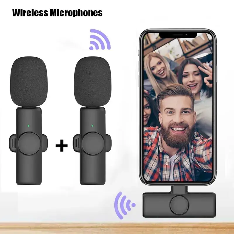 Microfono Lavalier professionale wireless doppio per iPhone, Android, cellulare, PC, microfono con asola_voghion.com