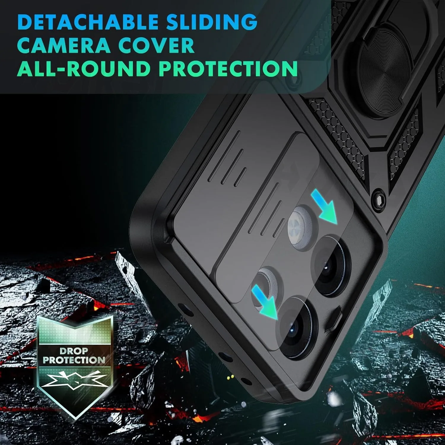 Shockproof Armor Phone Case with Slide Camera Protector and Kickstand