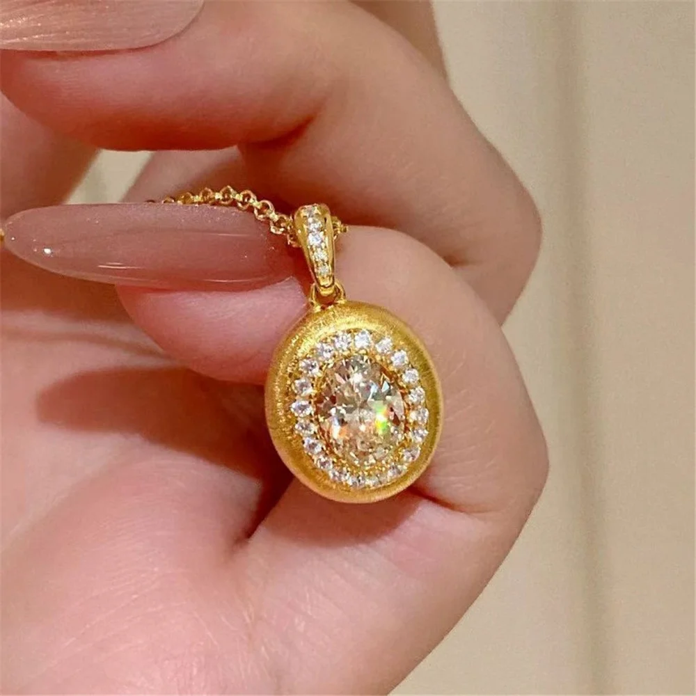 Female Cute Crystal White Zircon Stone Oval Pendant Necklace Vintage Gold Color Wedding Jewelry For Women