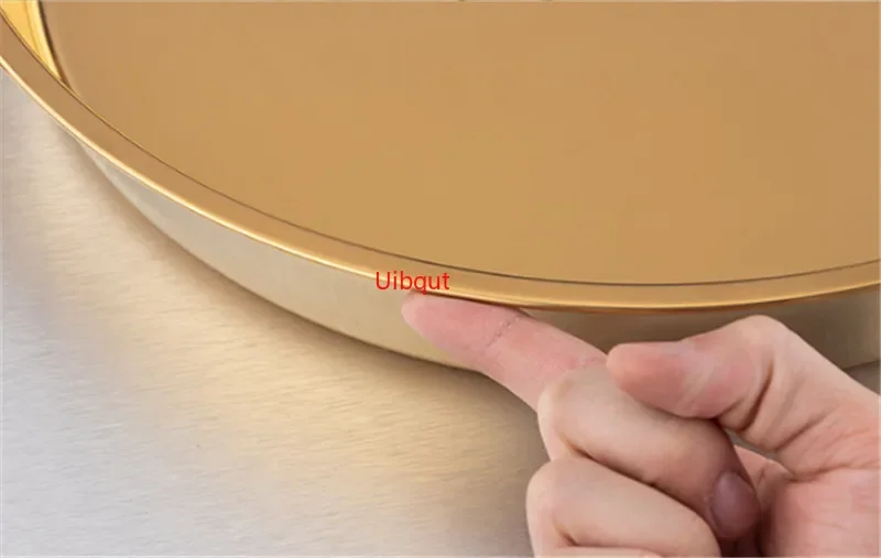 Gold stainless steel big round Serving Tray Plate steak Dish Dinner BBQ Grill Meat