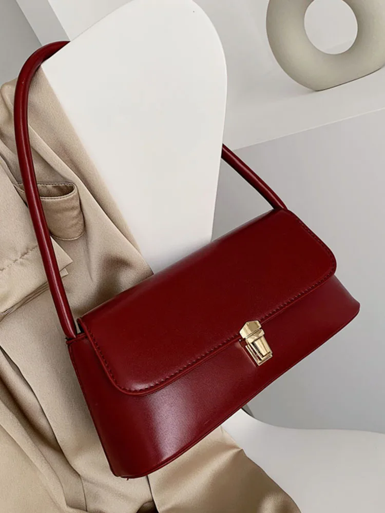 

Retro Underarm Bag For Women 2024 Popular New Korean Versatile Red Shoulder Bags Simple Solid Commuter Female Handbags For Work