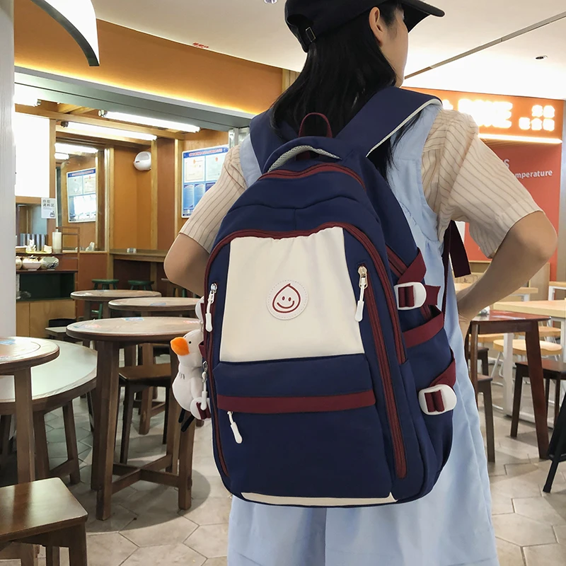 

Backpack Casual 2023 New Student Cute School Bags Female Laptop Women For Teenage Girls Panelled Fashion Nylon Travel