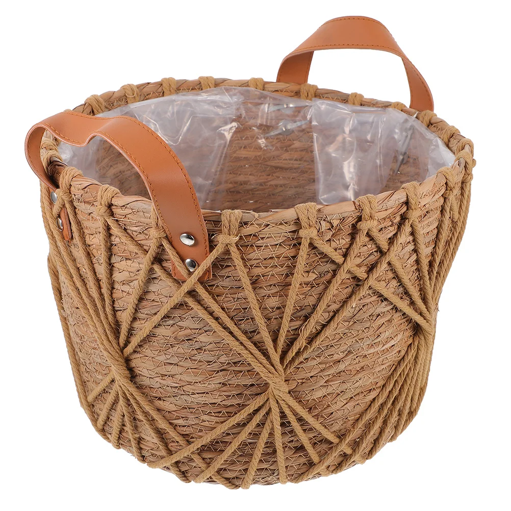 

Straw Flower Basket Woven Basket Hand Woven Straw Planter Storage Basket Straw Flower Basket Decor