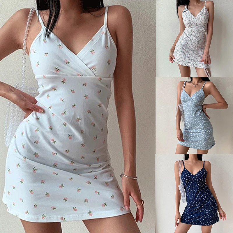 

Y2K винтажное Цветочное платье с перекрестными бретелями, женское тонкое летнее Сексуальное Милое Черное мини-платье без рукавов с V-образным вырезом и открытой спиной, женская одежда