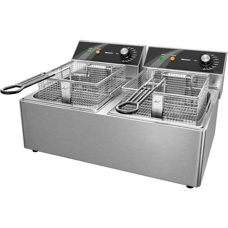 

TOPKITCH Commercial Deep Fryer Stainless Steel Dual Tank with 2 Baskets Capacity 10L X 2 Electric Countertop Fryer 120V 3600W