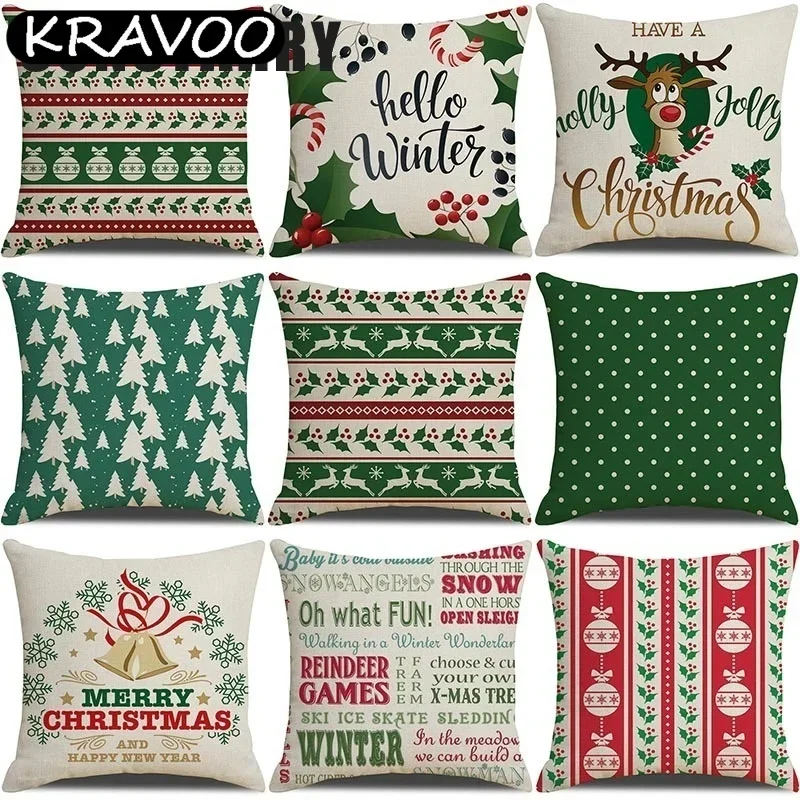 

Christmas Green Stripe Pattern 45*45cm Linen Throw Pillow Cushion Cover Home Sofa Decorative Pillowcase Navidad Funda Cojin