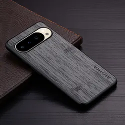 Cover per telefono in pelle con motivo in legno di bambù
