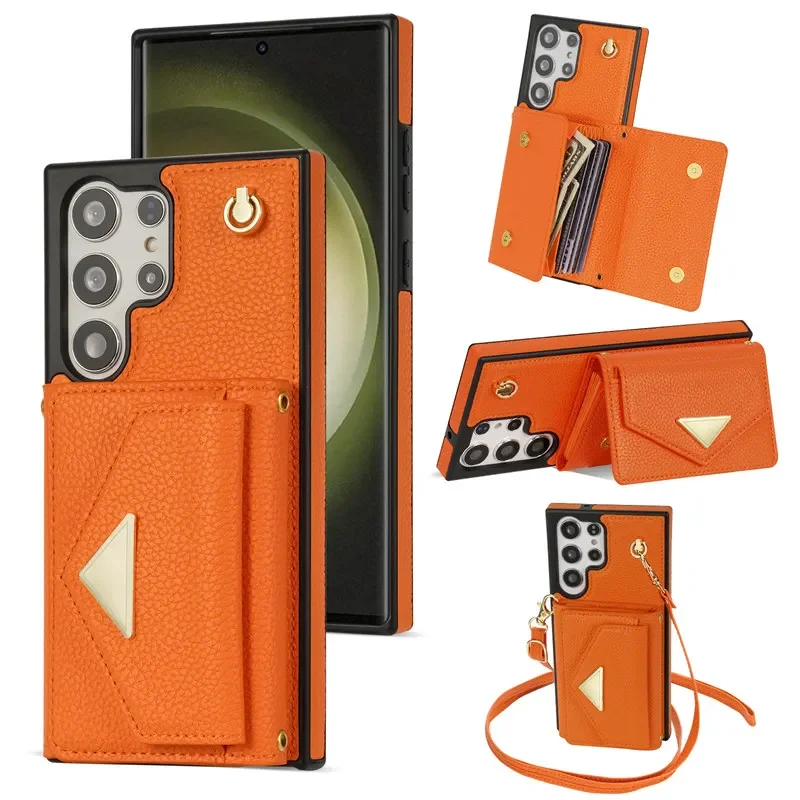 Lanyard Crossbody Leather Phone Case with Card Wallet Cover