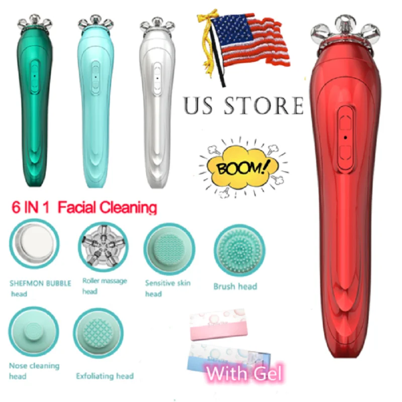 

6 In 1 3D Roller Massager Electric Silicone Bubble Face Cleansing Brush Tools Blackhead Cleaner Deep Facial Clean Instrument