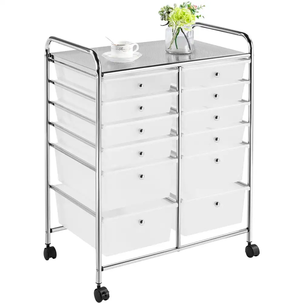 12 Drawer Rolling Storage Cart Organizer with Lockable Wheels, Black Drawer Divider Drawer Cabinet Storage 7
