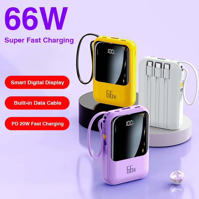 Stile Popolare 20000Mah Power Bank Cavo Dati Integrato Batteria Ricaricabile Di Grande Capacità Per Iphone Xiaomi