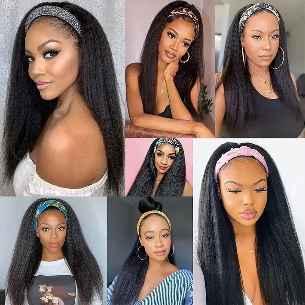 Kinky Straight Headband Wig Human Hair Glueless Full Machine Made Brazilian Human Hair Wigs For Black Women Easy to Go 180%