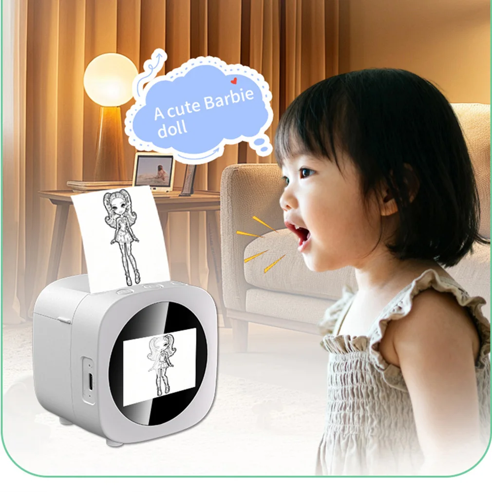 AI 음성 제어 열전사 프린터, 어린이용 사진 프린터 무선 휴대용 미니 라벨 메이커, 음성 인식 이미지 인쇄