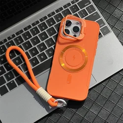 Magnetic Wireless Charging Case with Foldable Stand and Wrist Strap - iPhone 12 Pro Max (Orange)