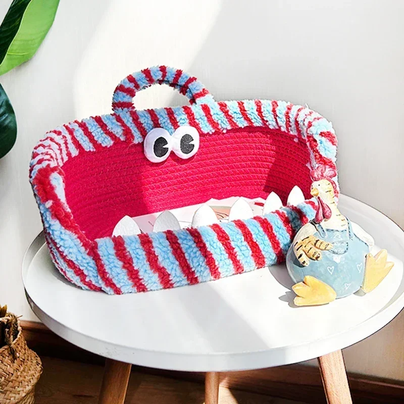 

Корзина для хранения с ручками, коробки для белья, игрушки, мелочи, корзины для покупок, коробка-органайзер с забавными зубьями на рабочем столе, подарки