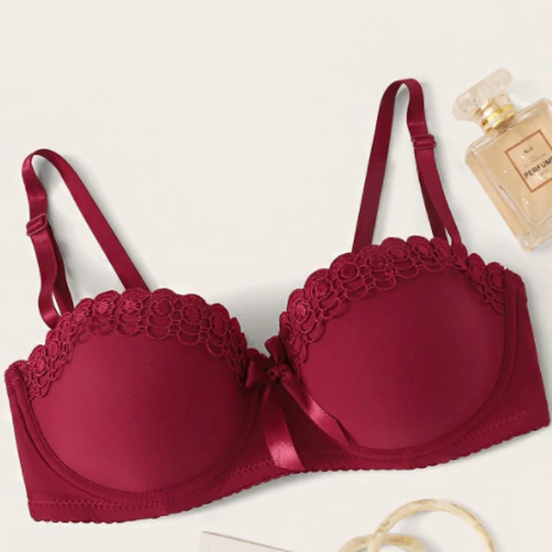 

Women Bra Sexy Bow Embroidered Steel Ring Underwear Anti Slip Adjustable Shoulder Strap Fashion Gather Brassiere Female Intimate