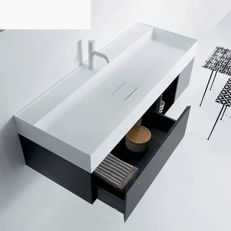 bathroom wash basin solid surface sink artificial stone basin cabinet countertop rectangular sink