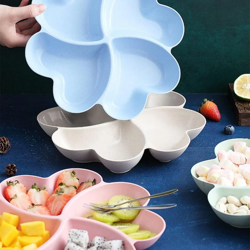 Love Compartment Storage Fruit Plate Four-leaf Clover Dry Fruit Plate Clover Snack Peach Heart-shaped