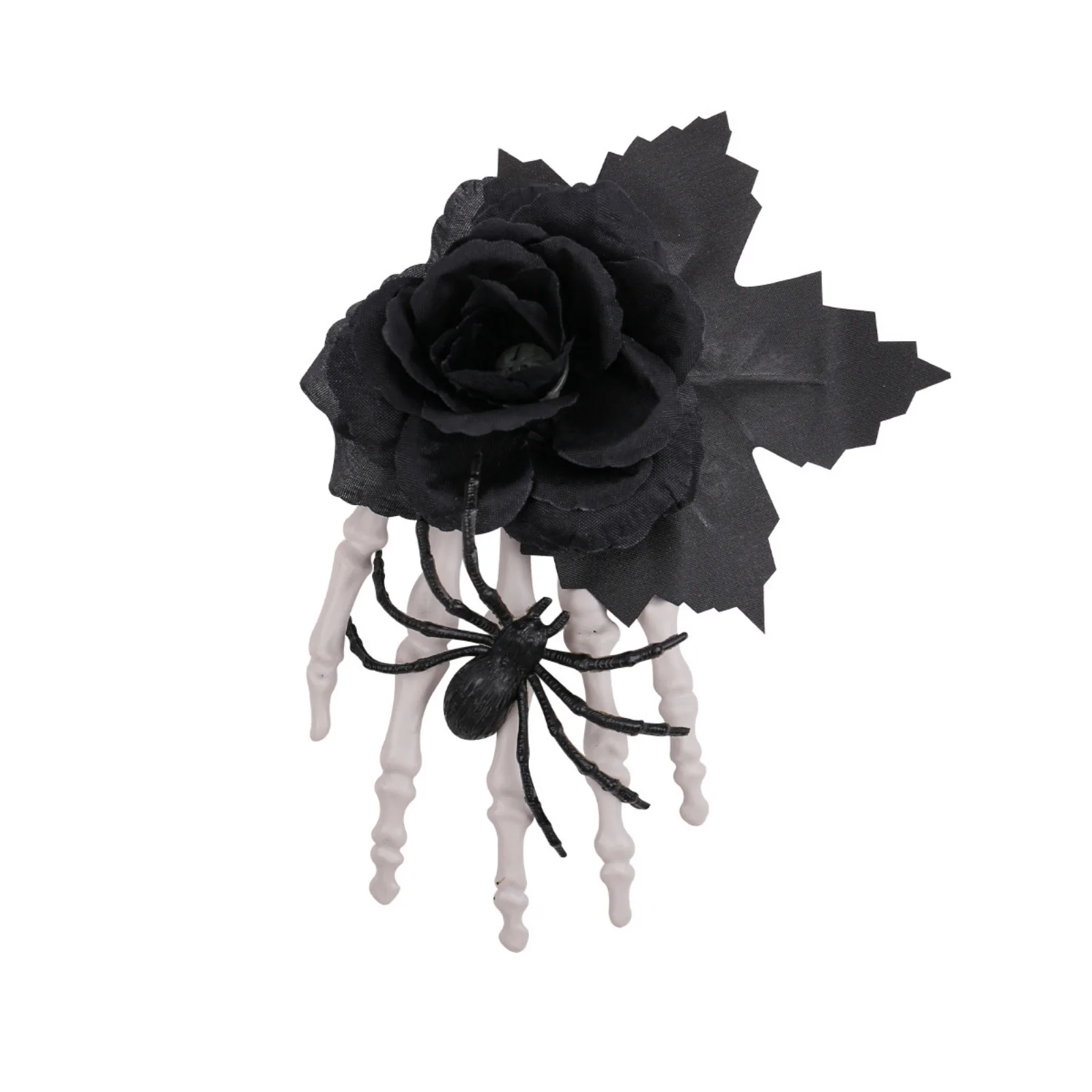 1PC  Halloween Spider Skeleton Hand Hair Clip with Black Rose, Gothic Spooky Hair Accessory for Women & Girls