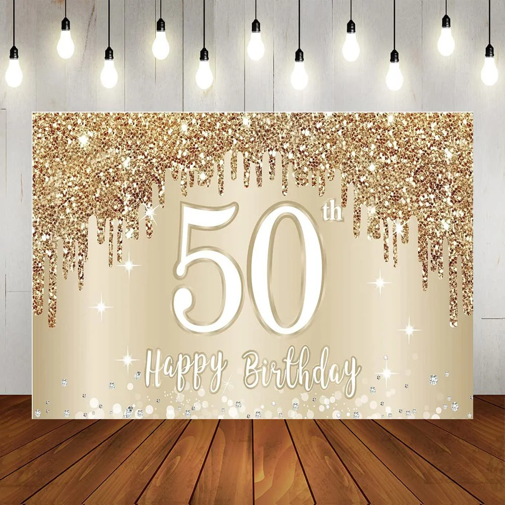 Happy 50Th Birthday Banner Decorazioni Sullo Sfondo Per Le Donne, Oro Bianco 50 Forniture Per Feste Di Compleanno, Compleanno Di 50 Anni P