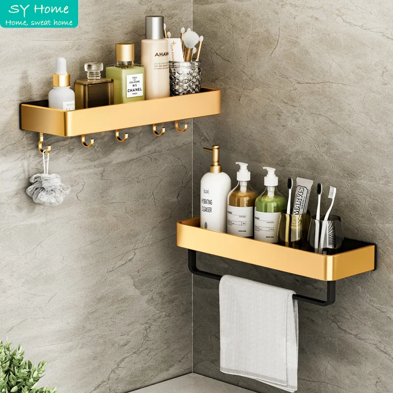 

Bathroom Shelves Set Punch-Free Shower Storage Rack Toilet Organizer Wall Shelf With Towel Rack Kitchen Bathroom Accessories