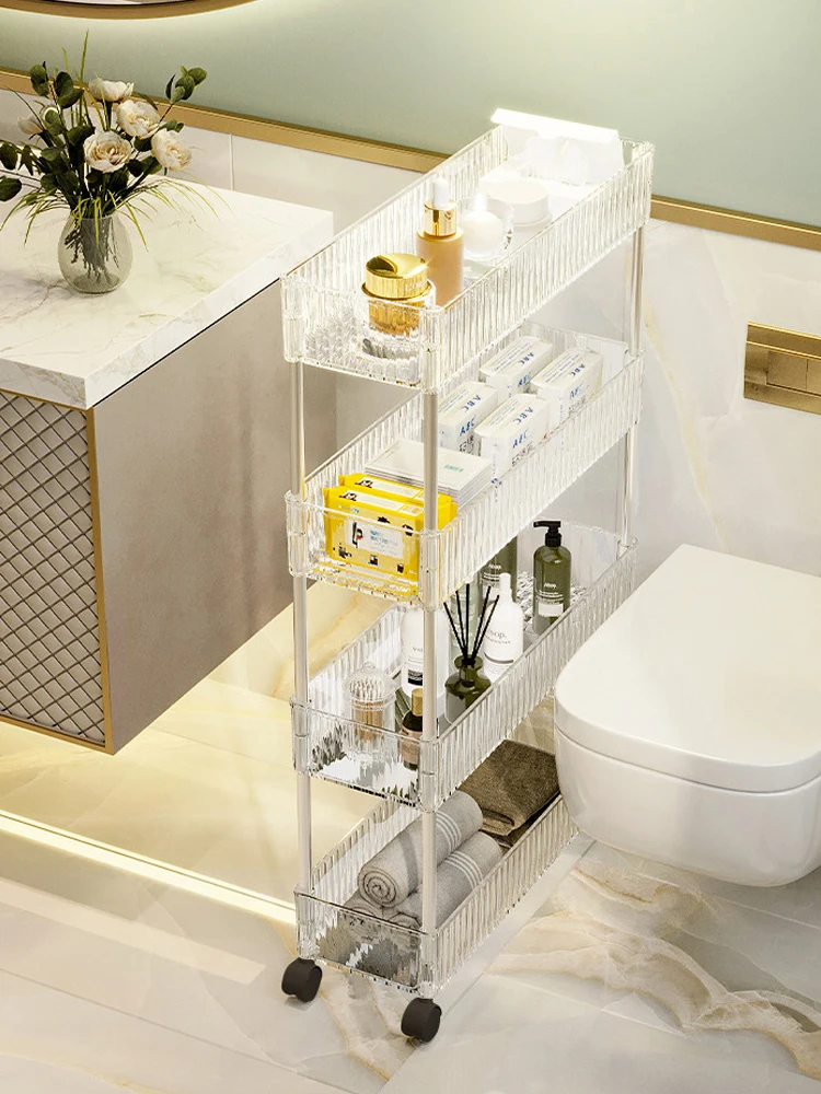 Acrylic Clear Trolley Rack Movable Rolling Utility Cart Narrow Gap Storage Rack with Wheels Bathroom Removable Shelf 2/3/4 Layer 3
