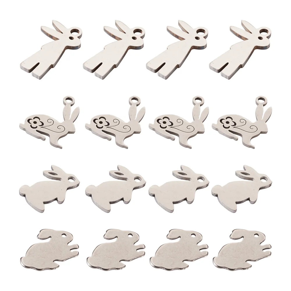 

32Pcs Stainless Steel Easter Bunny Rabbit Pendants Charms for Jewelry Making Earrings Necklace Pendant DIY Findings