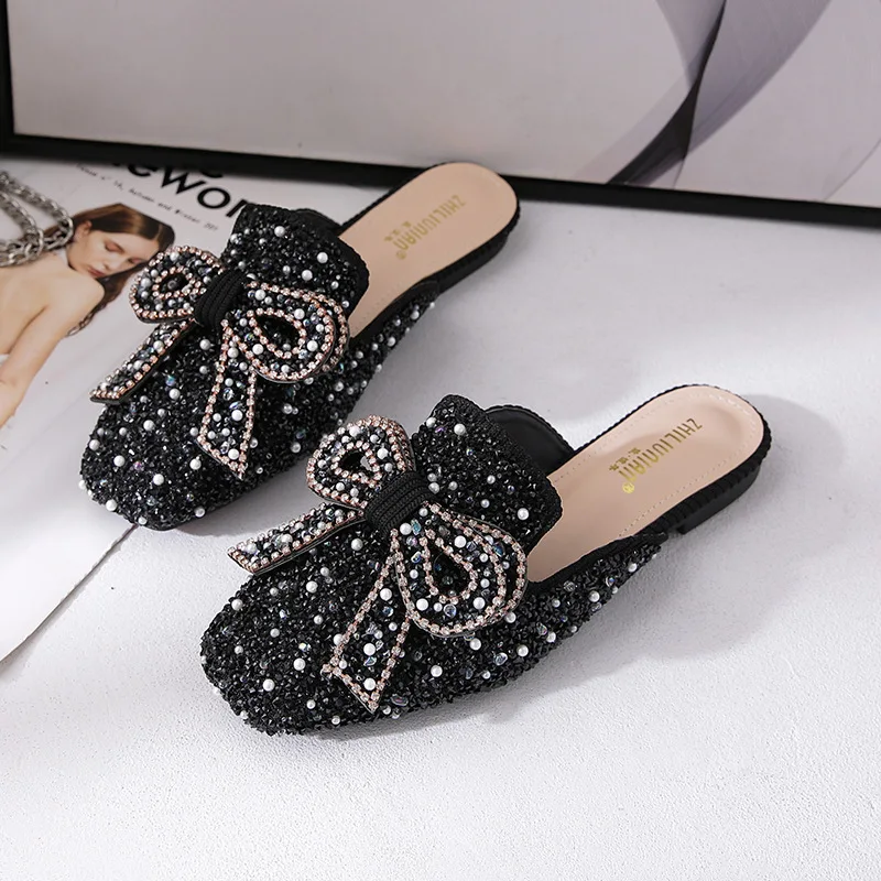 【REMME/レメ】SLOBE別注 BIT SLIPPERS 36 Bling Women Rhinestone Slippers Flat Heel Women Fashion