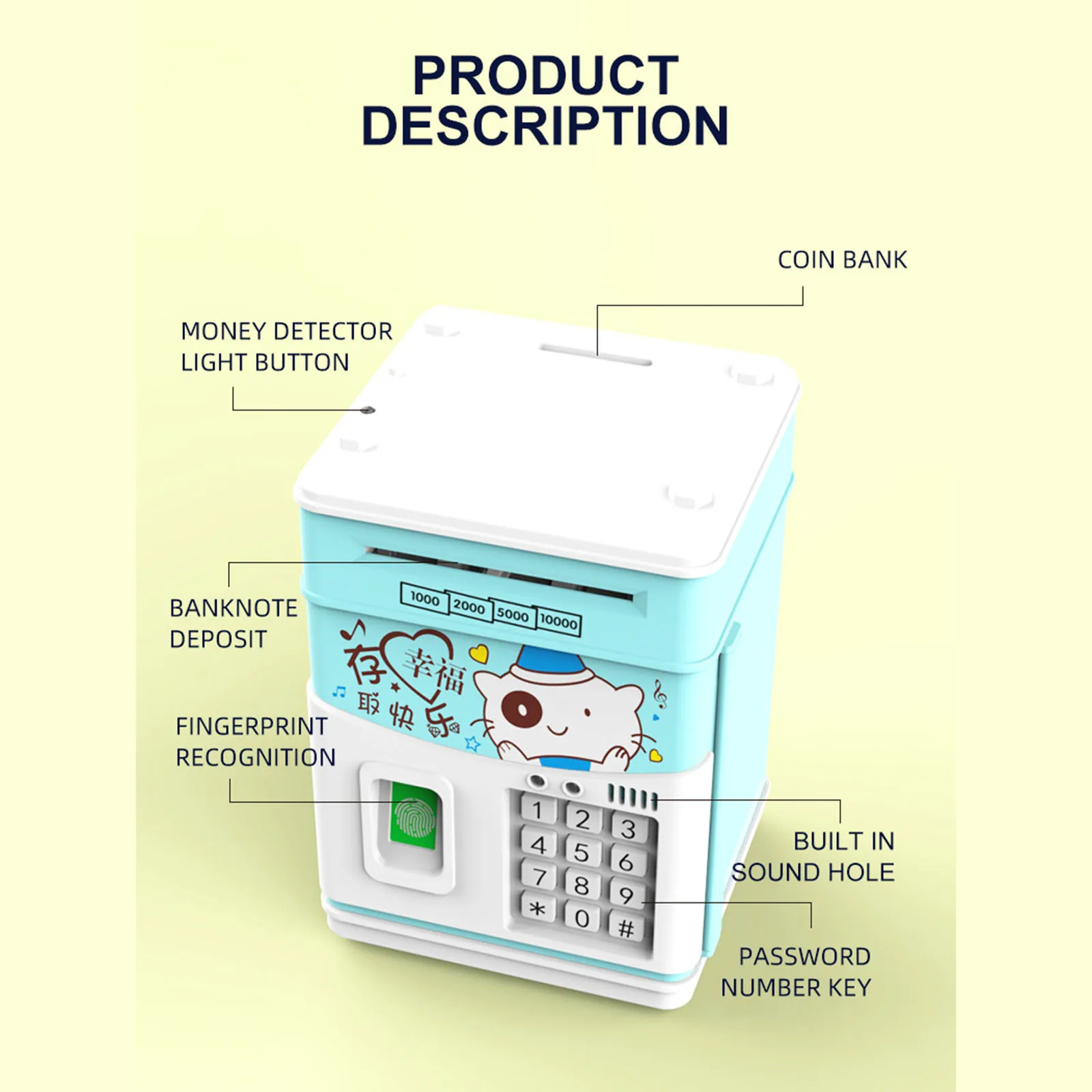 Electronic Piggy Bank ATM Simulated Fingerprint Cash Box Music Automatic Money Roll Atm Password Box MINI ATM Saving Gift