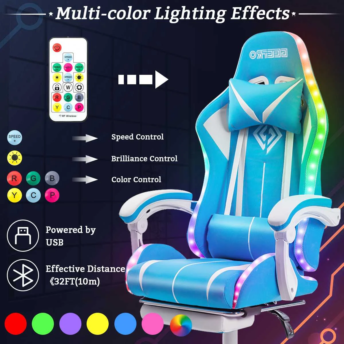 High Quality Gaming Chair RGB Light Office Chair Gamer Computer Chair Ergonomic Swivel Chair 2 Point Massage Gamer Chairs 3