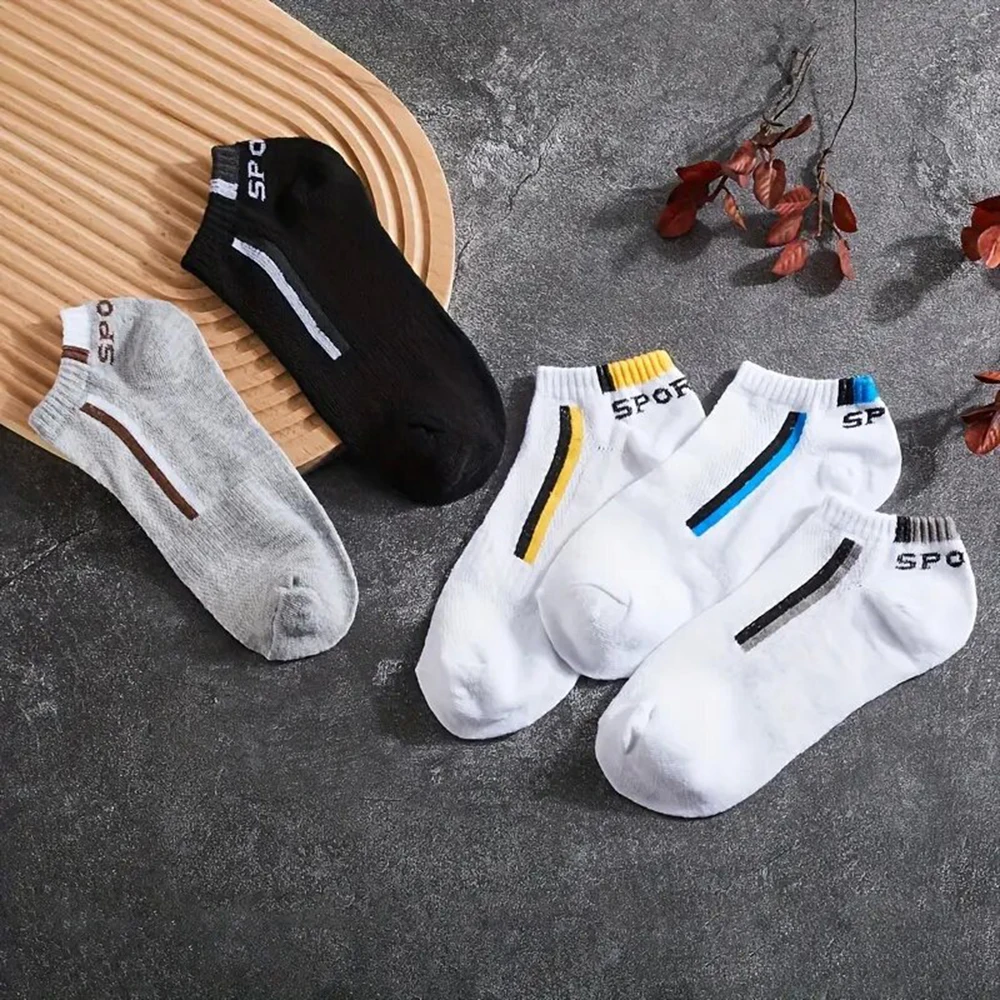Short Socks 5 Pairs Men Fashionable Versatile Stripes Absorb Sweat Breathable Soft Comfortable Casual Ankle