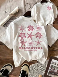 Women's Floral Starfish Graphic Tee - Casual Crew Neck Short Sleeve Top - S (1)