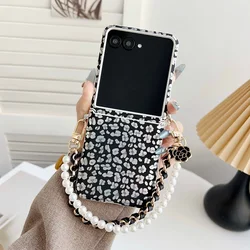 Laser Leopard Print Phone Case with Bracelet Wrist Strap and Protective Cover - Motorola razr 2024 (Black)