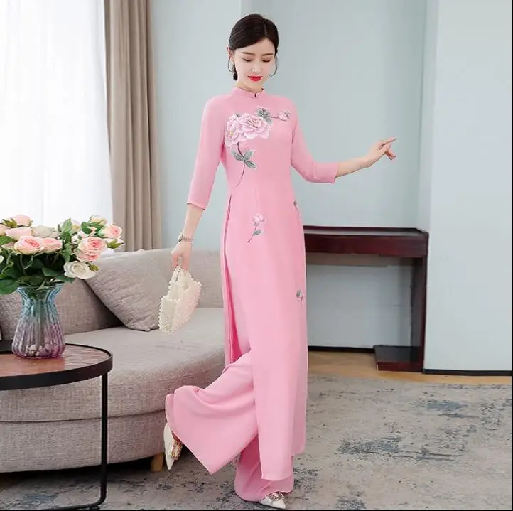 

New Audrey Vintage Pink Vietnamese Women's Dress Including Pants