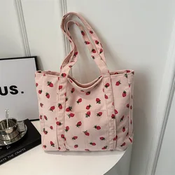 Strawberry Corduroy Large-Capacity Fashionable Tote Bag (Pink)