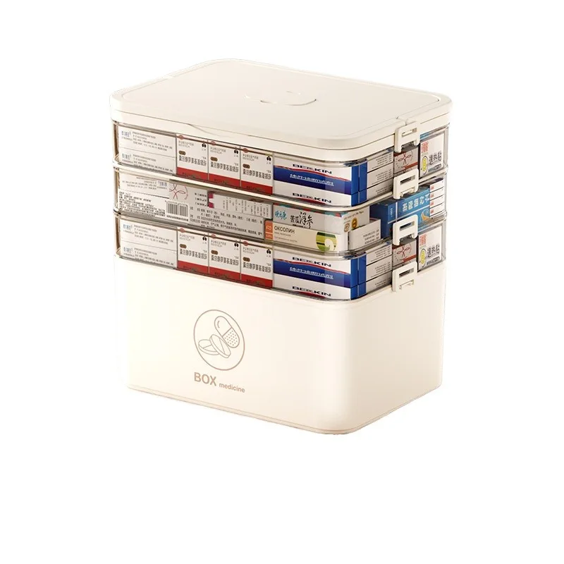 Portable Home Office Cabinet with 4-layer Medicine Storage Box Cover and Handle, Pill Bottle, Emergency Sewing Art Craft