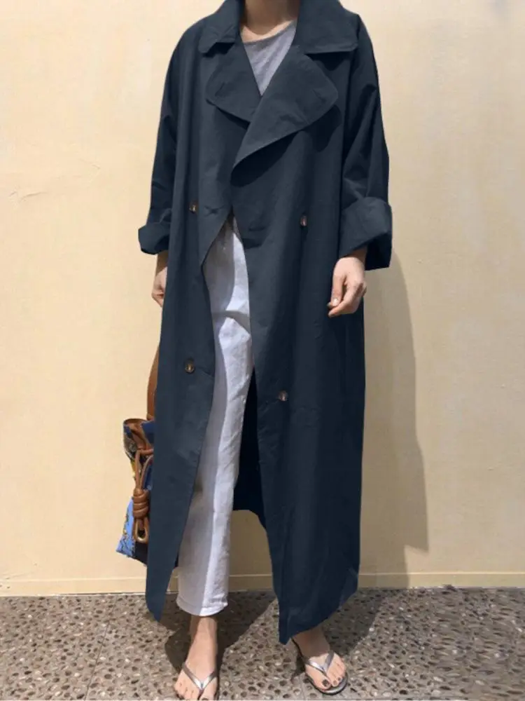 

Women Autumn Windbreaker Stylish Long Coats ZANZEA Long Sleeve Solid Jackets Casual Lapel Neck Thin Outwear Coat Loose Trench