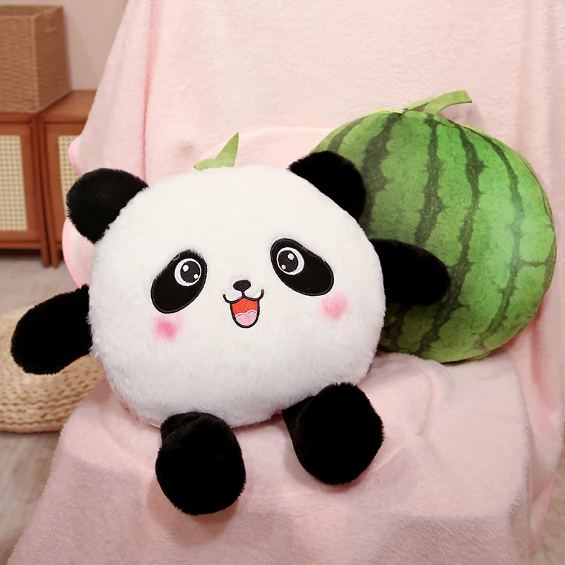 2 In 1 Pillow with Blanket Cute Soft Stuffed Panda Watermelon Plush Animal Throw Pillow Baby Accompany Toys for Kids GirlsGifts 40x35cm cookie flat bear doll plush toy squishy cartoon animal soft pillow with blanket plushie decor lumber support kids gifts