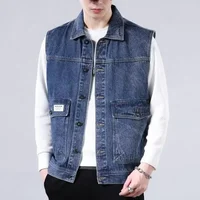 Men's Denim Vest Sleeveless Trendy Simple Fashion Versatile Artistic Style New Arrival No Brand Loose Fit Outerwear Jacket